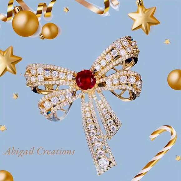 Abigail Creations Vintage
Gold Plated Ruby Crystal and CZ Ribbon Bow Brooch Pin. - Picture 2 of 5